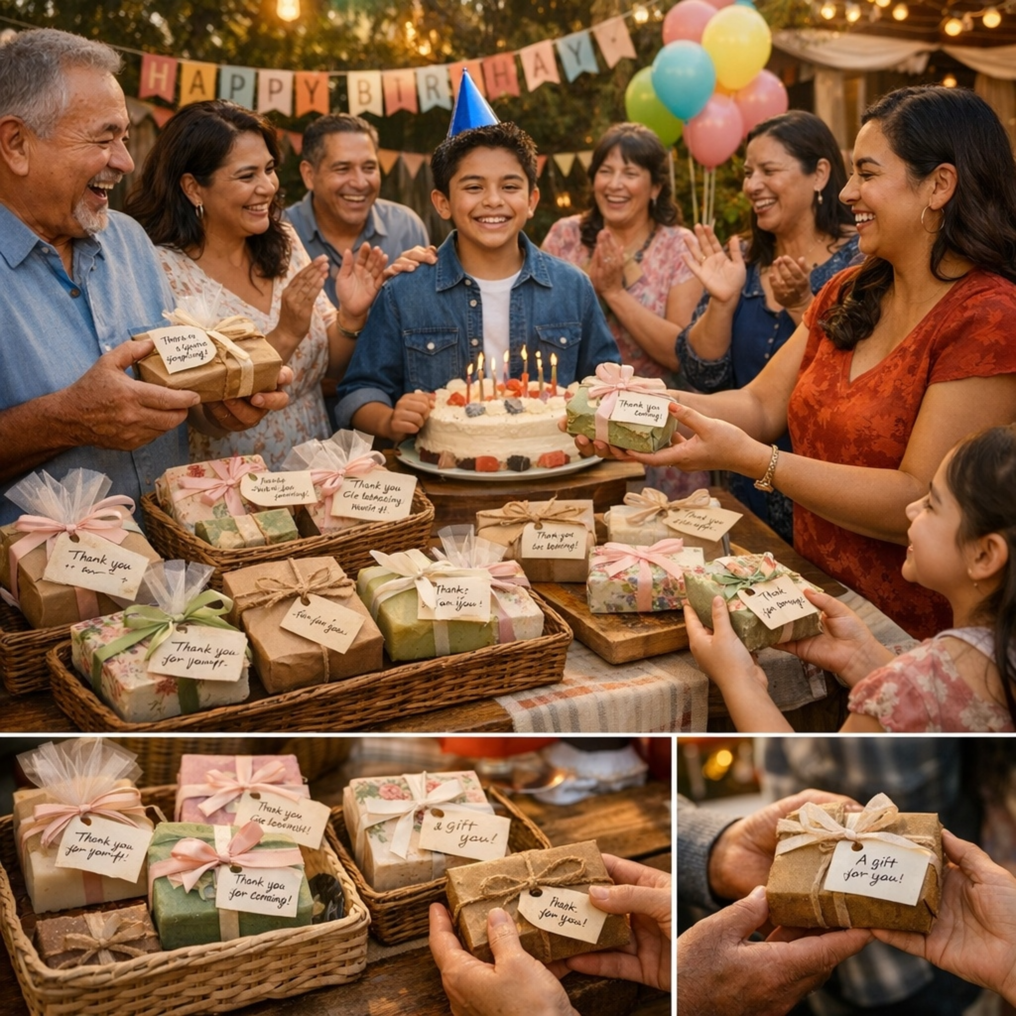 Familia celebrando cumpleaños con regalos